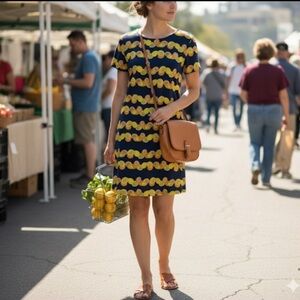 Banana Republic Lemon Lime Citrus Mini Blue Shirt Dress